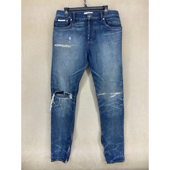 Fear of God Essentials Distressed Denim Jeans Mens Size‎ 36 Blue Zipper Ankle